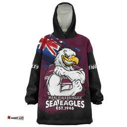 Manly Warringah Sea Eagles Heart Of A Fighter Tough And Fearless Wearable Blanket Hoodie Aussie Oodie