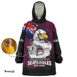 Manly Warringah Sea Eagles Heart Of A Fighter Tough And Fearless Wearable Blanket Hoodie Aussie Oodie