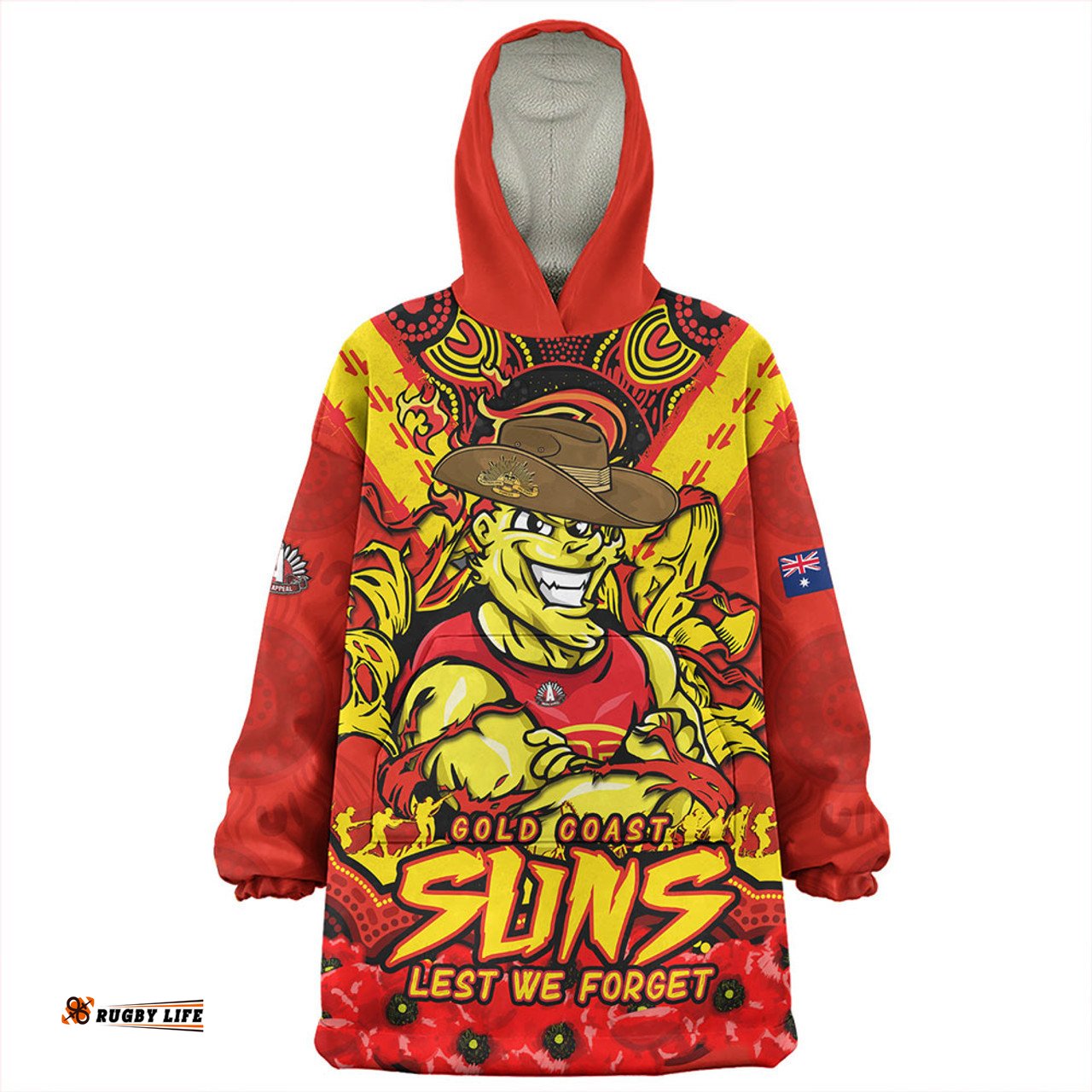 Gold Coast SUNS Ripped Legacy Of The Game The ANZAC Spirit Lives On Wearable Blanket Hoodie Aussie Oodie