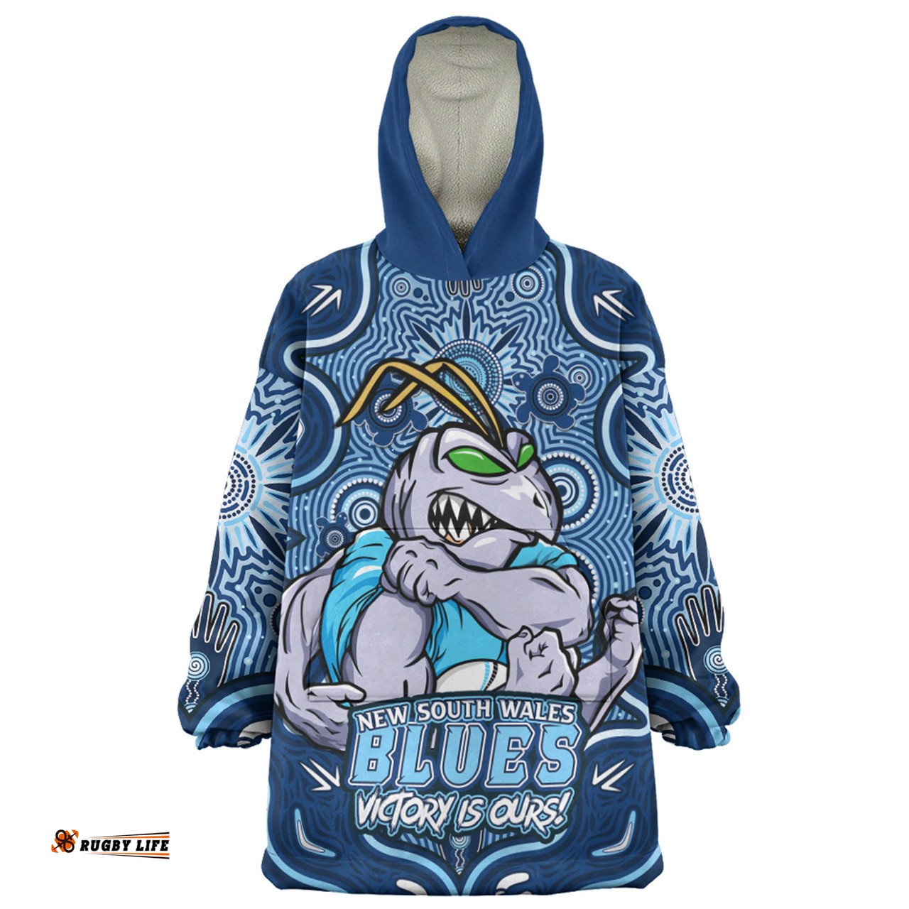 New South Wales Blues Aboriginal Pattern Inspired Victory Is Ours Wearable Blanket Hoodie Aussie Oodie