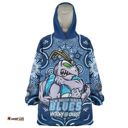 New South Wales Blues Aboriginal Pattern Inspired Victory Is Ours Wearable Blanket Hoodie Aussie Oodie