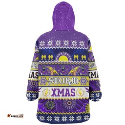 Melbourne Storm Christmas Aboriginal Custom Indigenous Knitted Ugly Xmas Style Wearable Blanket Hoodie Aussie Oodie