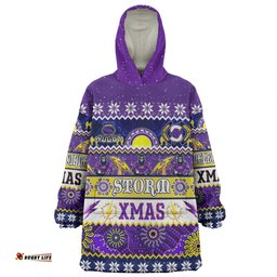 Melbourne Storm Christmas Aboriginal Custom Indigenous Knitted Ugly Xmas Style Wearable Blanket Hoodie Aussie Oodie