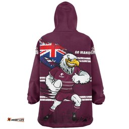Manly Warringah Sea Eagles Custom For Die Hard Fan Australia Flag Scratch Style Wearable Blanket Hoodie Aussie Oodie