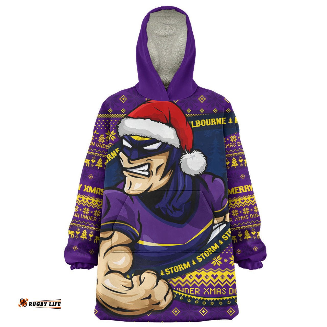 Melbourne Storm Ugly Knit Style For Christmas Game Fans Wearable Blanket Hoodie Aussie Oodie