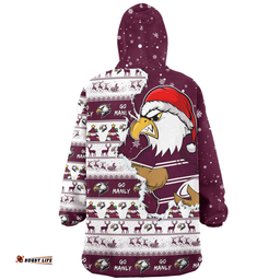 Manly Warringah Sea Eagles Merry Ugly Christmas Our Beloved Team Scratch Style Wearable Blanket Hoodie Aussie Oodie