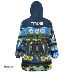 Gold Coast Titans Sport Tropical Hibiscus and Coconut Trees Wearable Blanket Hoodie Aussie Oodie