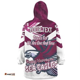 Manly Warringah Sea Eagles Happy Australia Day We Are One And Free V2 Wearable Blanket Hoodie Aussie Oodie