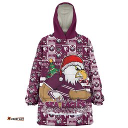 Manly Warringah Sea Eagles Merry Ugly Christmas Comic Style Wearable Blanket Hoodie Aussie Oodie