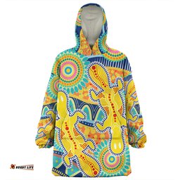 Australia Platypus Aboriginal Yellow Platypus With Aboriginal Art Dot Painting Patterns Inspired Wearable Blanket Hoodie Aussie Oodie