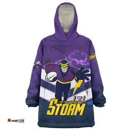 Melbourne Storm Melbourne Storm Mascot With Australia Flag Wearable Blanket Hoodie Aussie Oodie
