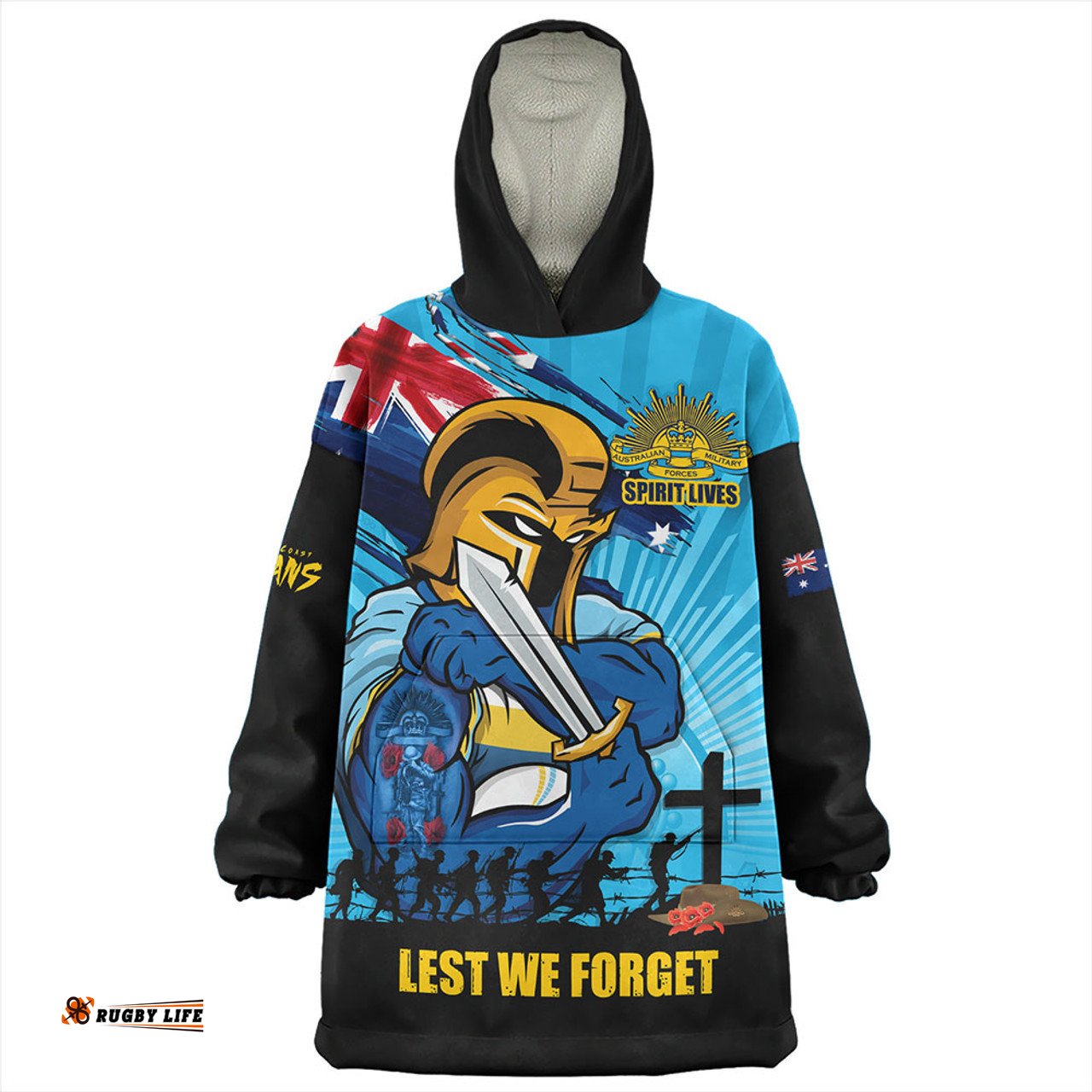 Gold Coast Titans Fearless ANZAC Defender Wearable Blanket Hoodie Aussie Oodie