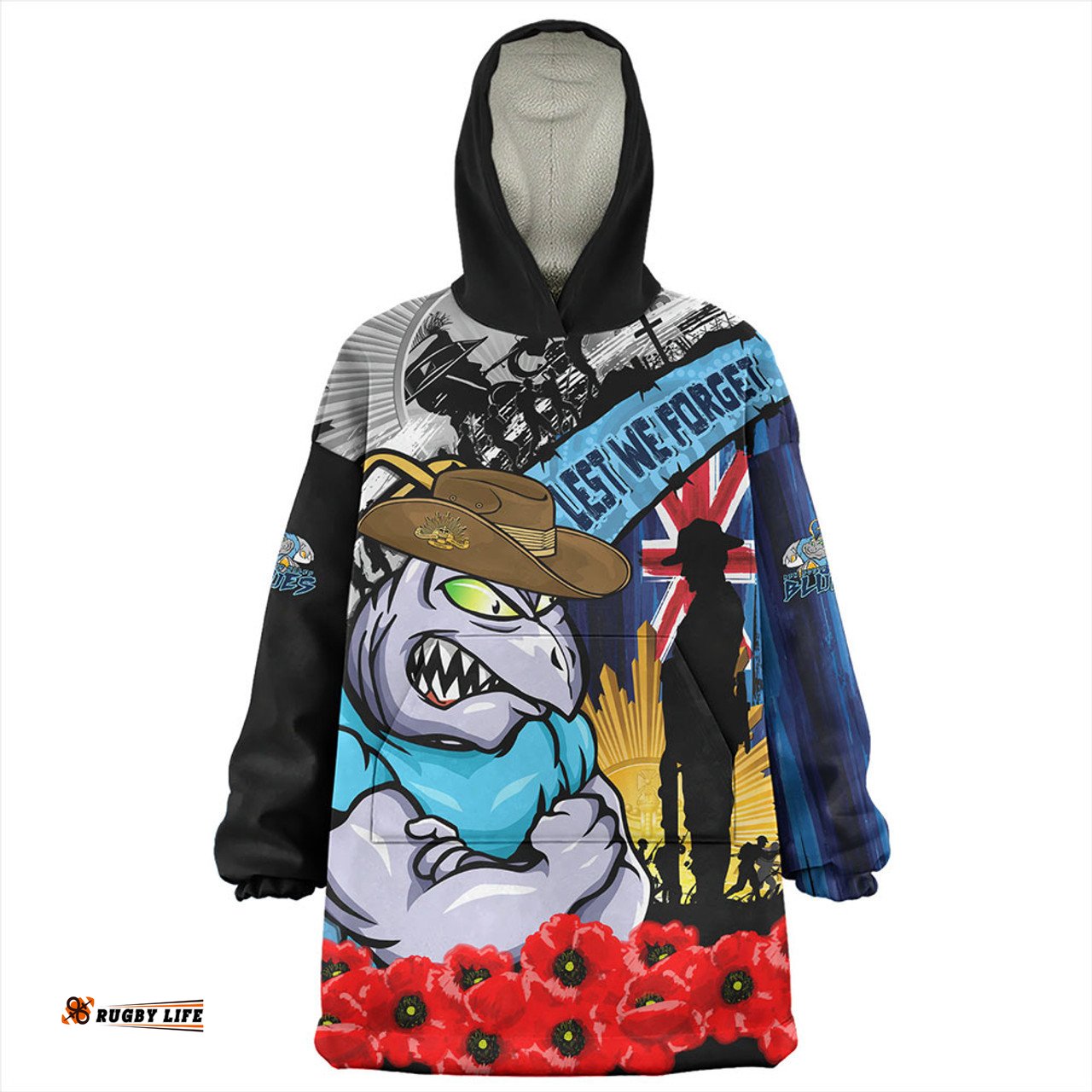 New South Wales Blues United In Spirit Anzac Day Tribute Wearable Blanket Hoodie Aussie Oodie
