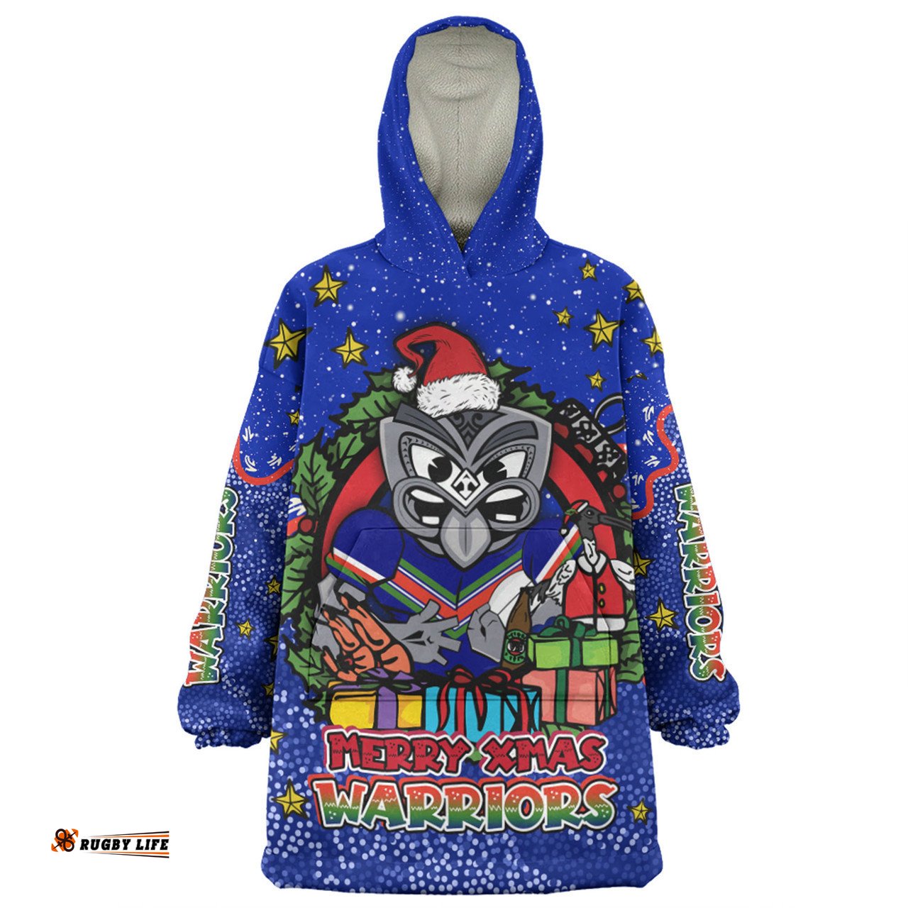 New Zealand Warriors Christmas Custom Merry Christmas Our Beloved Team With Aboriginal Dot Art Pattern Wearable Blanket Hoodie Aussie Oodie