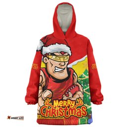 Gold Coast SUNS Santa Scoring Touchdown On Christmas Game Day Wearable Blanket Hoodie Aussie Oodie