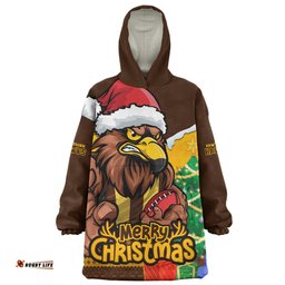 Hawthorn Santa Scoring Touchdown On Christmas Game Day Wearable Blanket Hoodie Aussie Oodie
