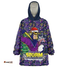Melbourne Storm Merry Ugly Christmas Comic Style Wearable Blanket Hoodie Aussie Oodie