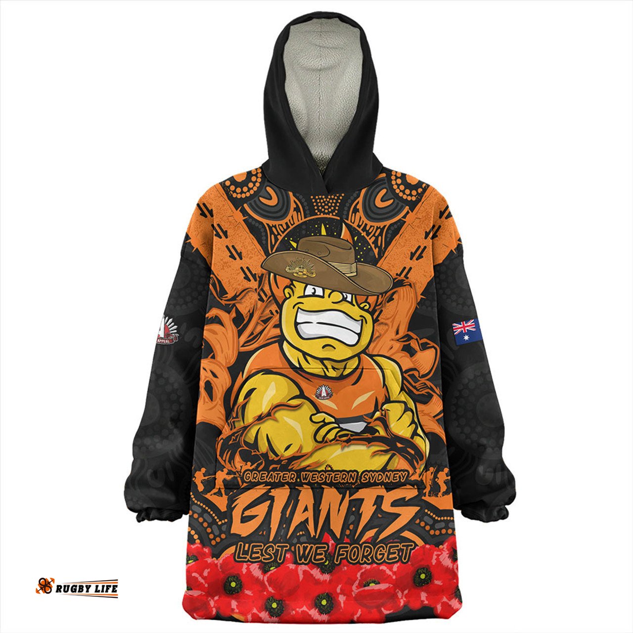 GWS GIANTS Ripped Legacy Of The Game The ANZAC Spirit Lives On Wearable Blanket Hoodie Aussie Oodie