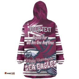 Manly Warringah Sea Eagles Happy Australia Day We Are One And Free Wearable Blanket Hoodie Aussie Oodie