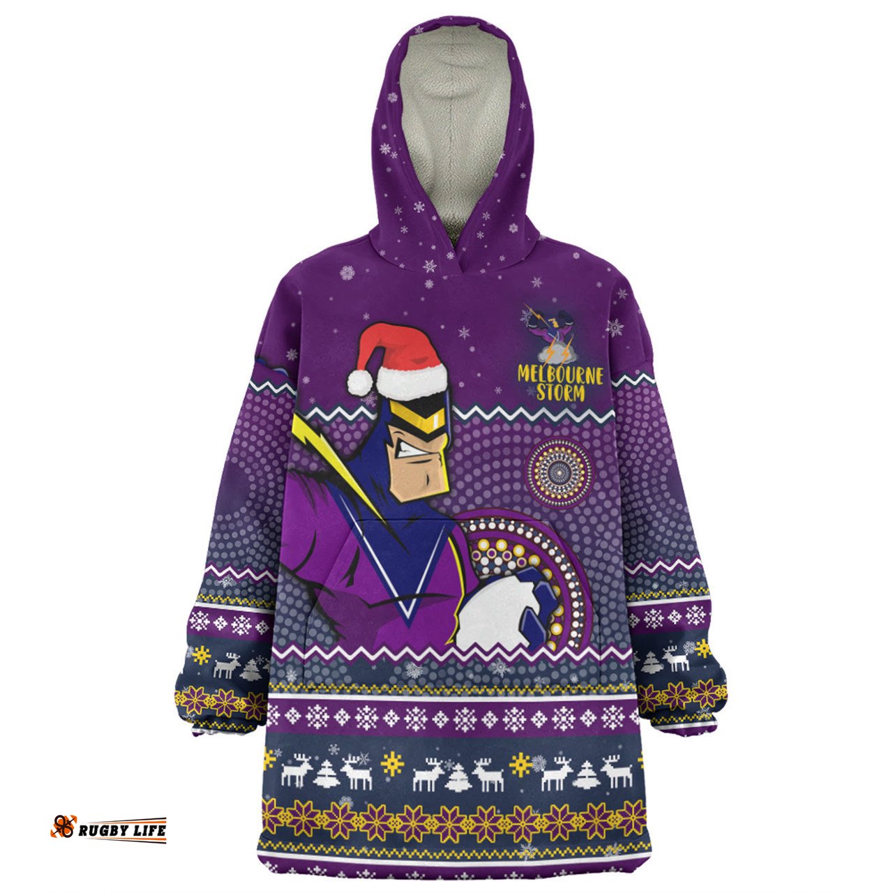Melbourne Storm Christmas Custom Ugly Xmas And Aboriginal Patterns For Die Hard Fan Wearable Blanket Hoodie Aussie Oodie
