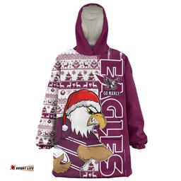 Manly Warringah Sea Eagles Merry Ugly Xmas Nordic Pattern Style Wearable Blanket Hoodie Aussie Oodie