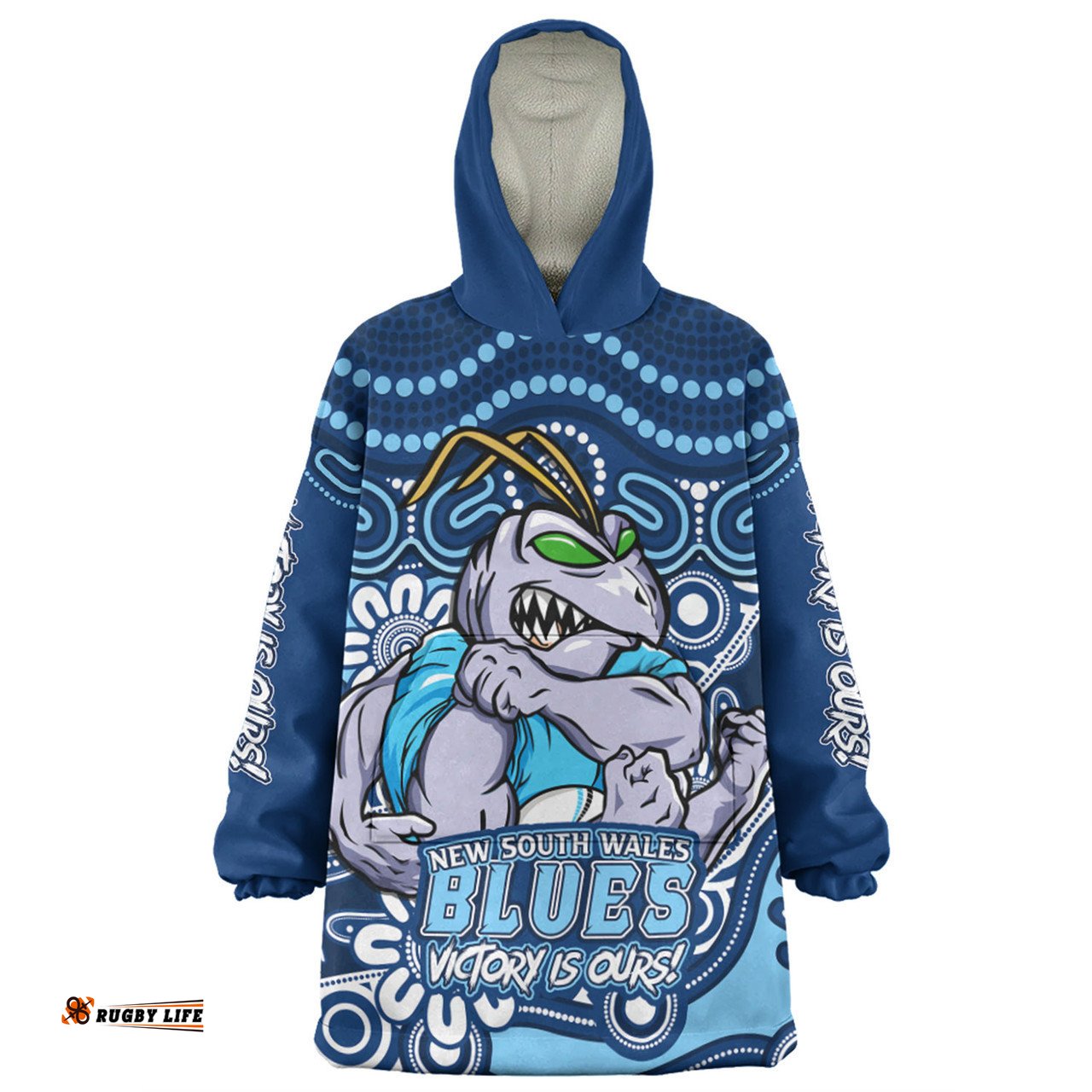 New South Wales Blues Aboriginal Inspired Tough Fan Rugby For Life Wearable Blanket Hoodie Aussie Oodie
