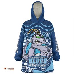 New South Wales Blues Aboriginal Inspired Tough Fan Rugby For Life Wearable Blanket Hoodie Aussie Oodie