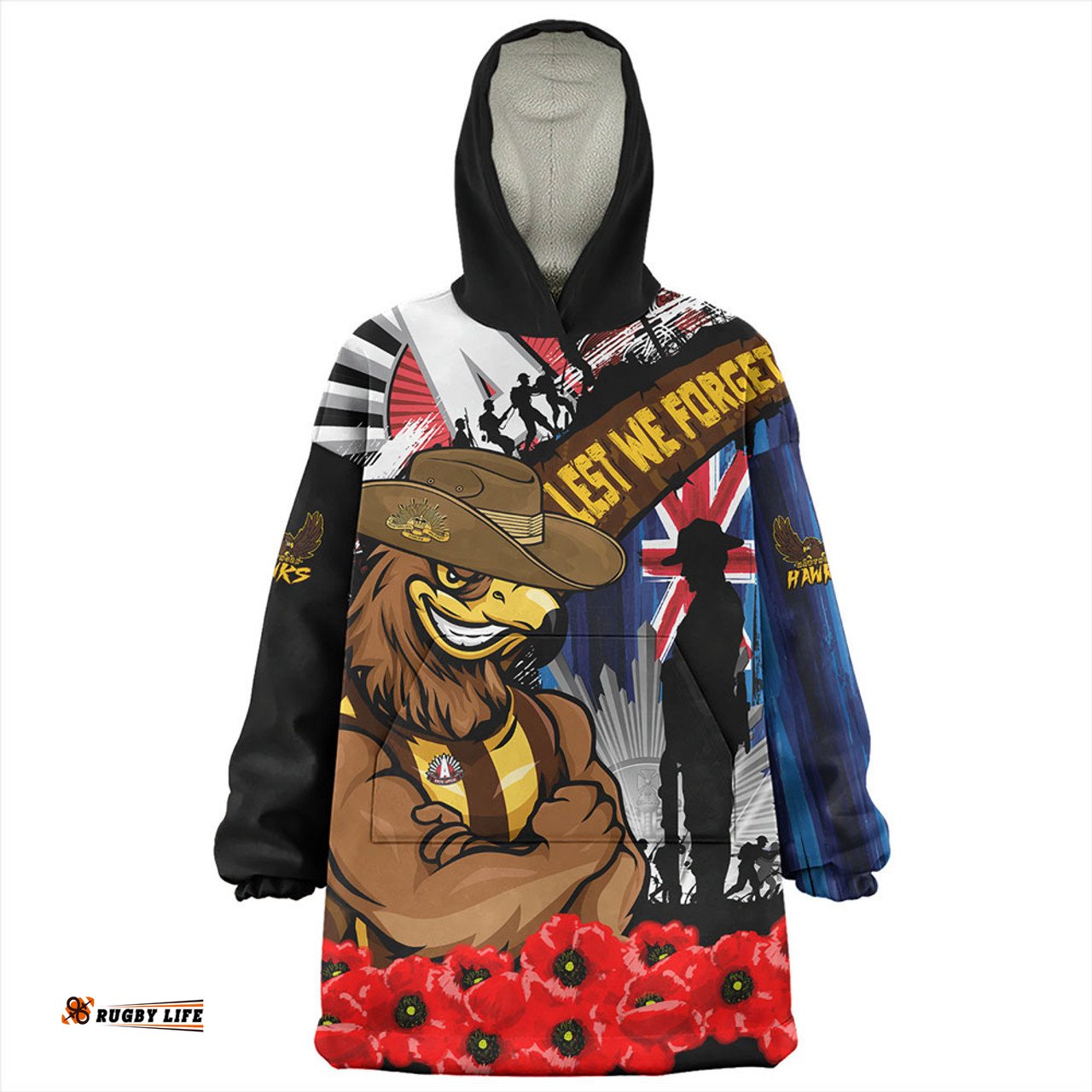 Hawthorn Anzac Day Honor United In Spirit Wearable Blanket Hoodie Aussie Oodie