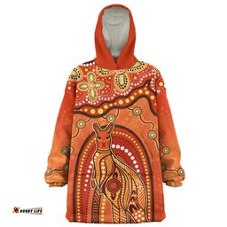 Indigenous Australian Aboriginal Kangaroo Dreaming Outback Spirit Edition Orange Wearable Blanket Hoodie Aussie Oodie