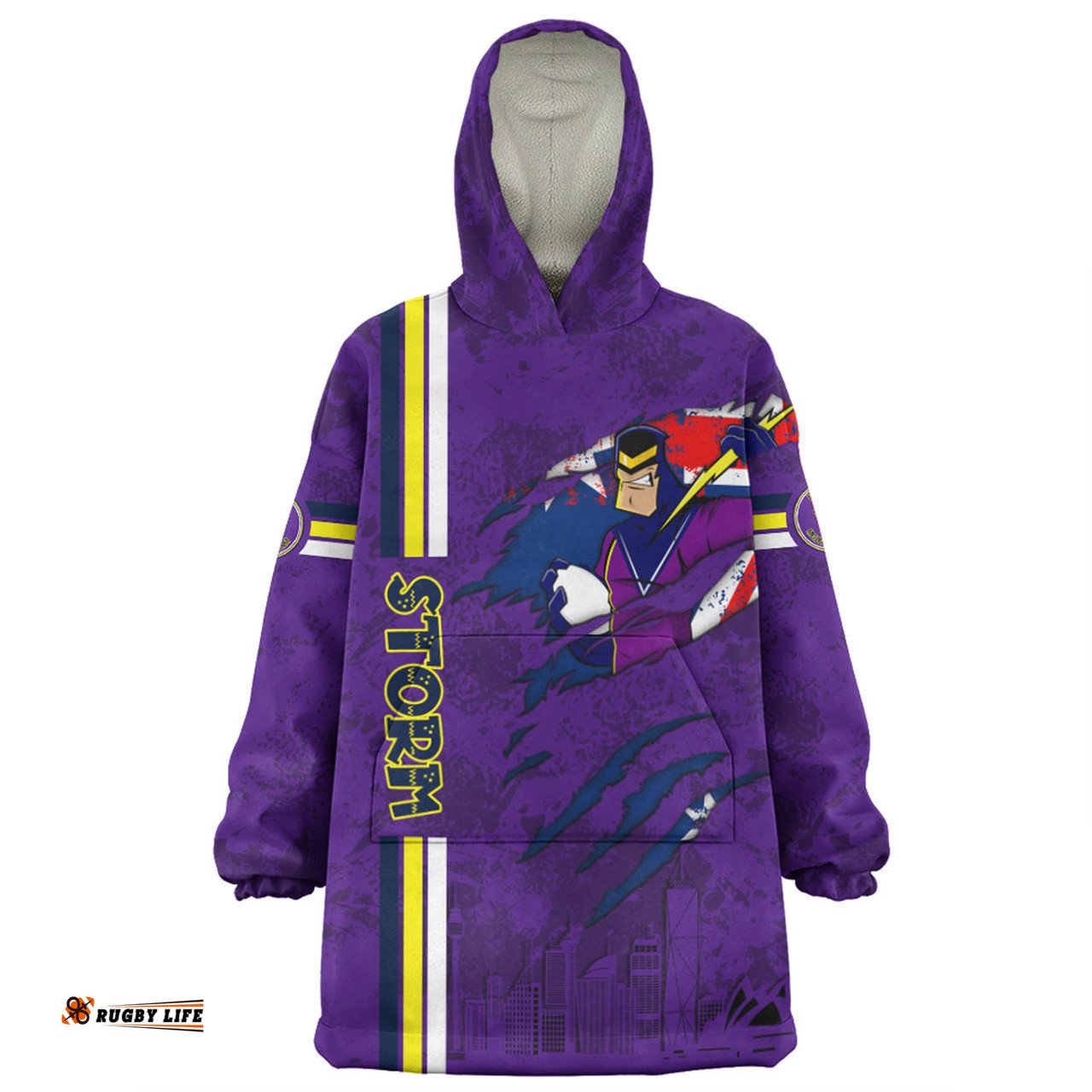 Melbourne Storm Happy Australia Day Flag Scratch Style Wearable Blanket Hoodie Aussie Oodie