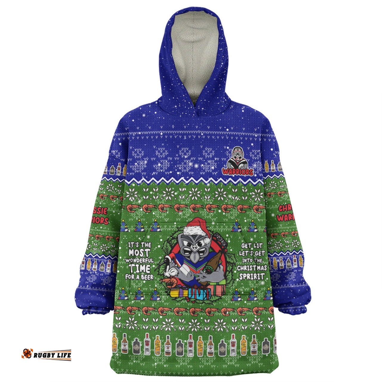 New Zealand Warriors Christmas Custom Chrissie Spirit Wearable Blanket Hoodie Aussie Oodie