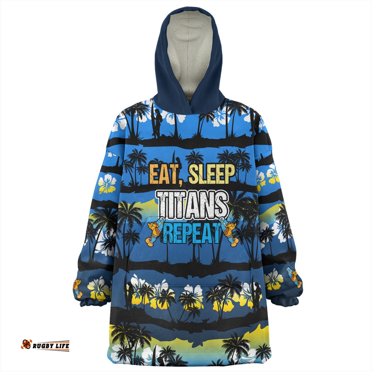 Gold Coast Titans Sport Eat Sleep Repeat With Tropical Patterns Wearable Blanket Hoodie Aussie Oodie