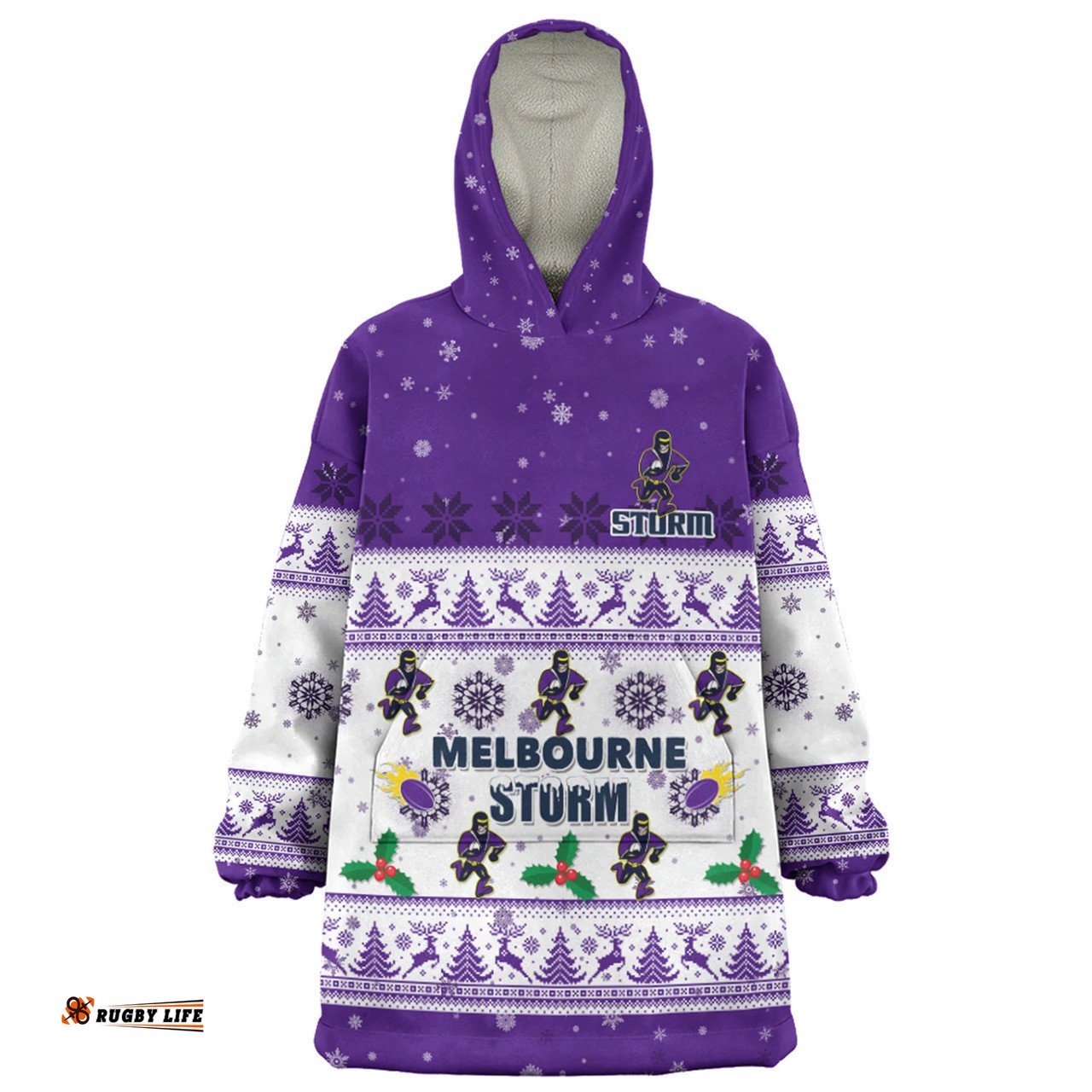 Melbourne Storm Christmas Custom Special Ugly Christmas Wearable Blanket Hoodie Aussie Oodie