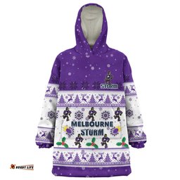 Melbourne Storm Christmas Custom Special Ugly Christmas Wearable Blanket Hoodie Aussie Oodie