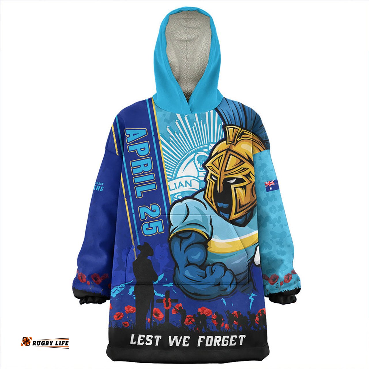 Gold Coast Titans Anzac Day Lest We Forget Strong Fighting Spirit Wearable Blanket Hoodie Aussie Oodie