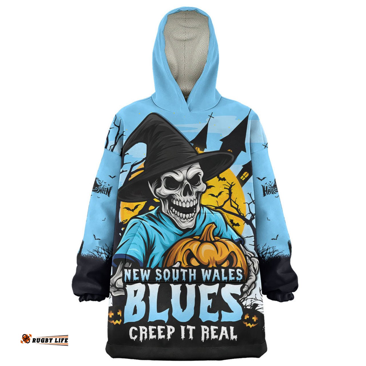 New South Wales Blues Dark Moon Rugby Halloween Battle Edition Wearable Blanket Hoodie Aussie Oodie