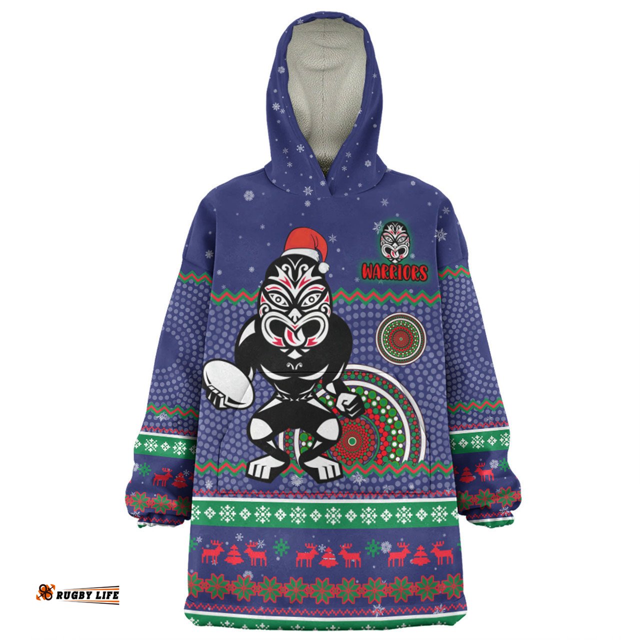 New Zealand Warriors Christmas Custom Ugly Xmas And Aboriginal Patterns For Die Hard Fan Wearable Blanket Hoodie Aussie Oodie