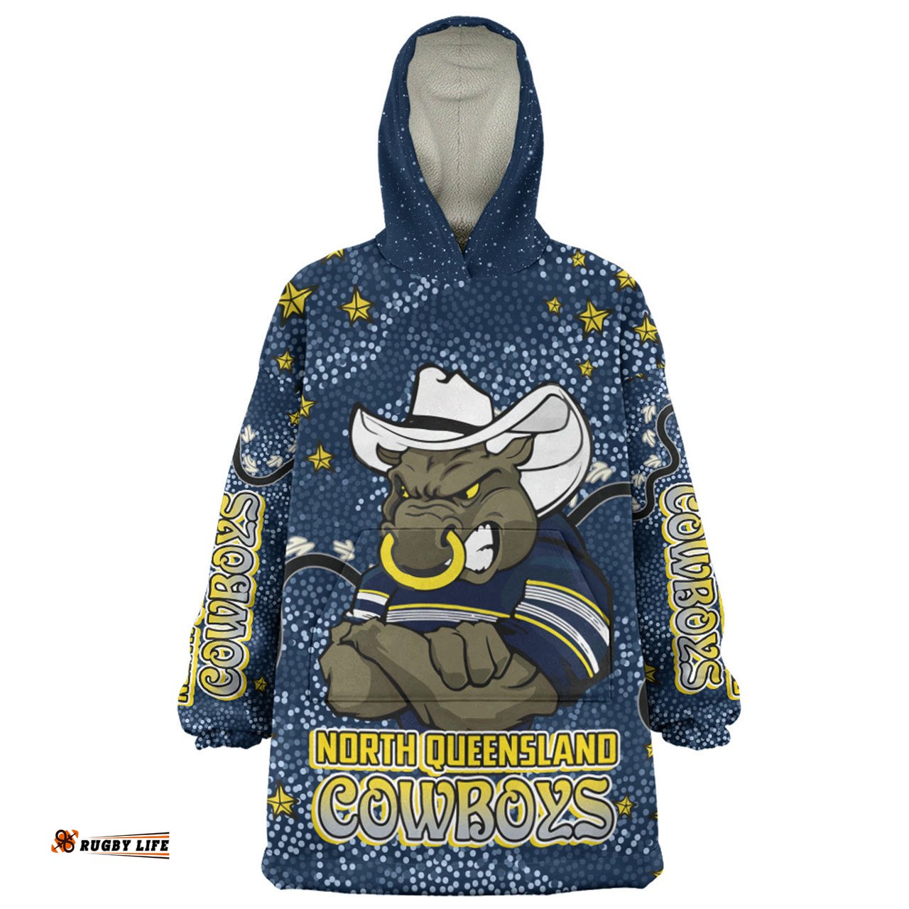 North Queensland Cowboys Custom Team With Dot And Star Patterns For Tough Fan Wearable Blanket Hoodie Aussie Oodie