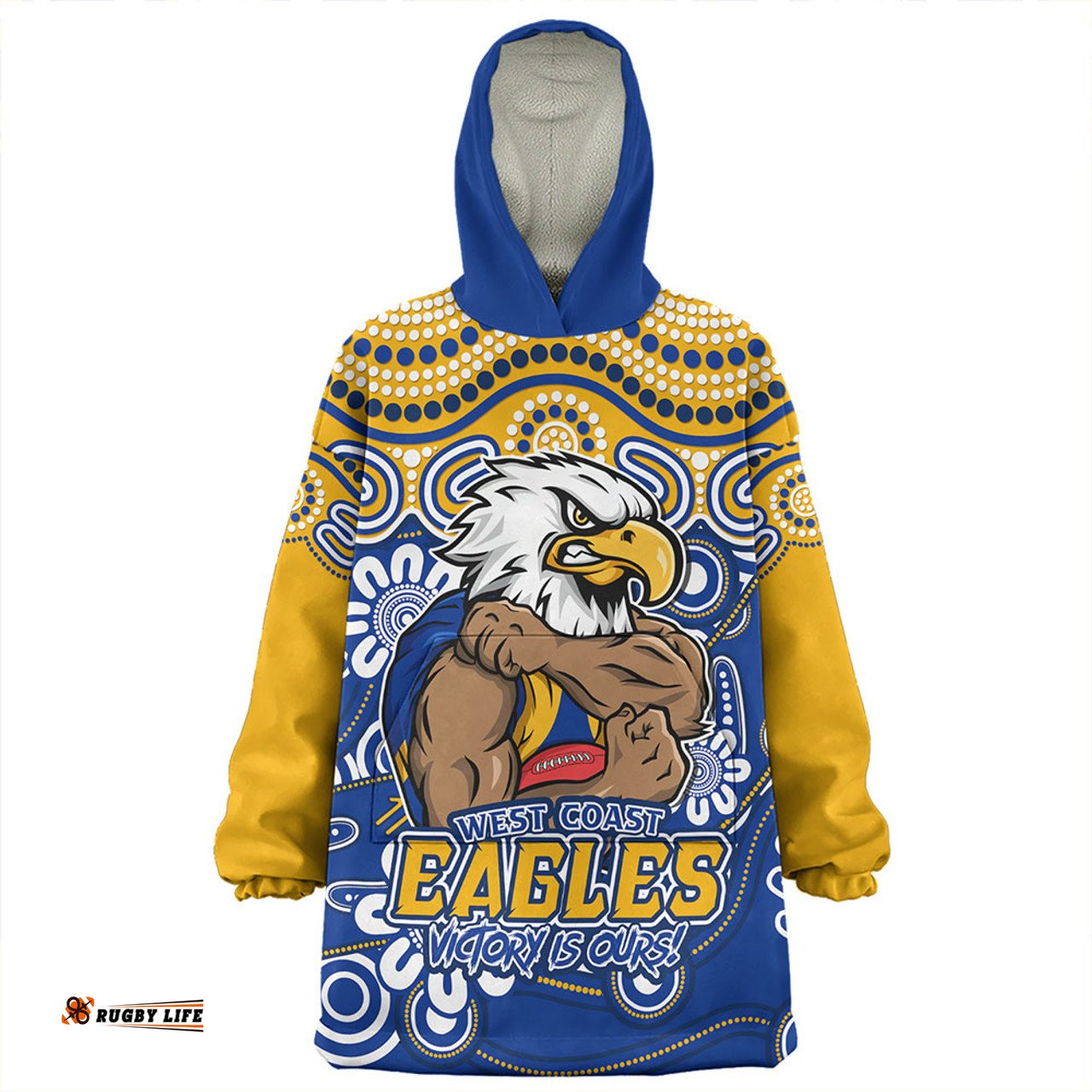 West Coast Eagles Aboriginal Inspired Tough Fan Football For Life Wearable Blanket Hoodie Aussie Oodie