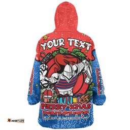 Newcastle Knights Christmas Custom Merry Christmas Our Beloved Team With Aboriginal Dot Art Pattern Wearable Blanket Hoodie Aussie Oodie