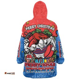 Newcastle Knights Christmas Custom Merry Christmas Our Beloved Team With Aboriginal Dot Art Pattern Wearable Blanket Hoodie Aussie Oodie