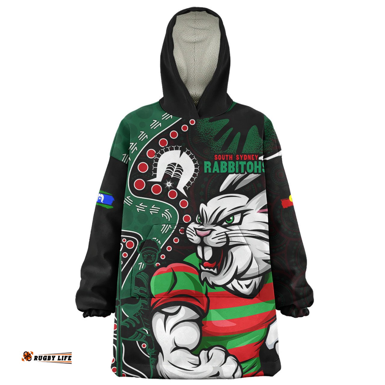 South Sydney Rabbitohs NAIDOC Indigenous Warrior Spirit Wearable Blanket Hoodie Aussie Oodie