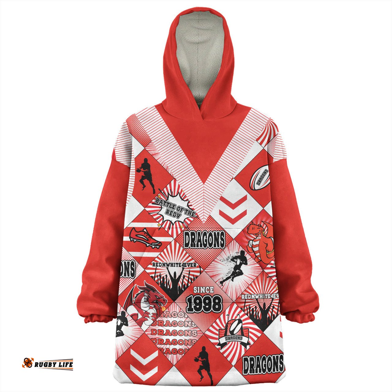 St. George Illawarra Dragons Argyle Patterns Style Tough Fan For Life Wearable Blanket Hoodie Aussie Oodie