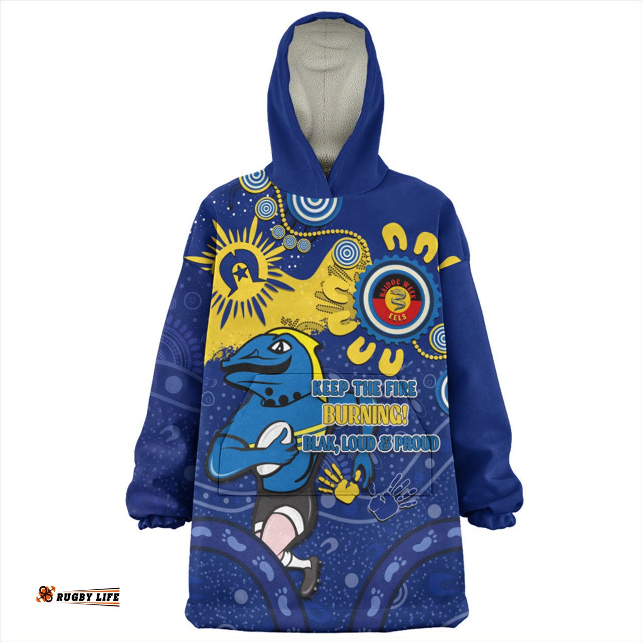 Parramatta Eels Aboriginal Indigenous Naidoc Week Dreamtime Dot Painting With Flag Wearable Blanket Hoodie Aussie Oodie