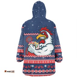 Sydney Roosters Christmas Custom Ugly Xmas And Aboriginal Patterns For Die Hard Fan Wearable Blanket Hoodie Aussie Oodie