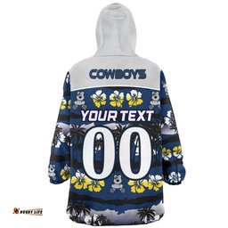 North Queensland Cowboys Tropical Hibiscus and Coconut Trees Wearable Blanket Hoodie Aussie Oodie