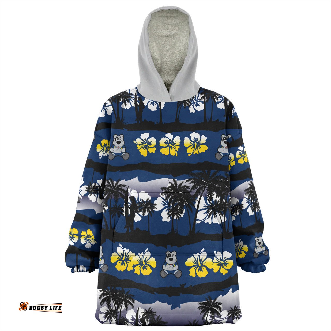 North Queensland Cowboys Tropical Hibiscus and Coconut Trees Wearable Blanket Hoodie Aussie Oodie