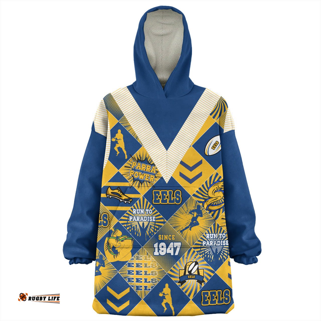 Parramatta Eels Sport Argyle Patterns Style Tough Fan Rugby For Life Wearable Blanket Hoodie Aussie Oodie