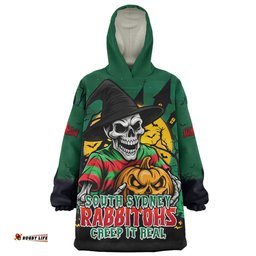 South Sydney Rabbitohs Dark Moon Rugby Halloween Battle Edition Wearable Blanket Hoodie Aussie Oodie
