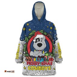 North Queensland Cowboys Christmas Custom Merry Christmas Our Beloved Team With Aboriginal Dot Art Pattern Wearable Blanket Hoodie Aussie Oodie
